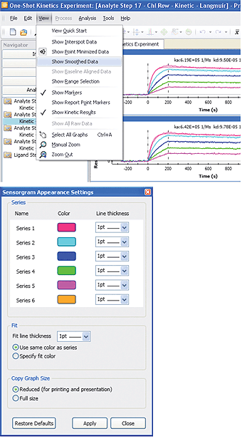 Sensorgram smoothing and appearance setting using ProteOn Manager software