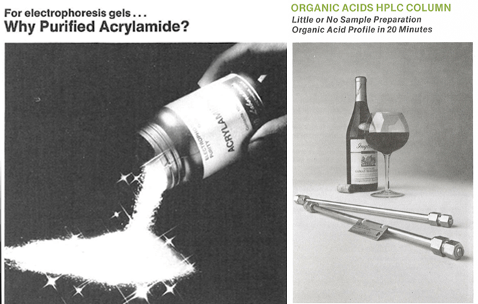 Acrylamide and organic acid HPLC column from the Seventies.