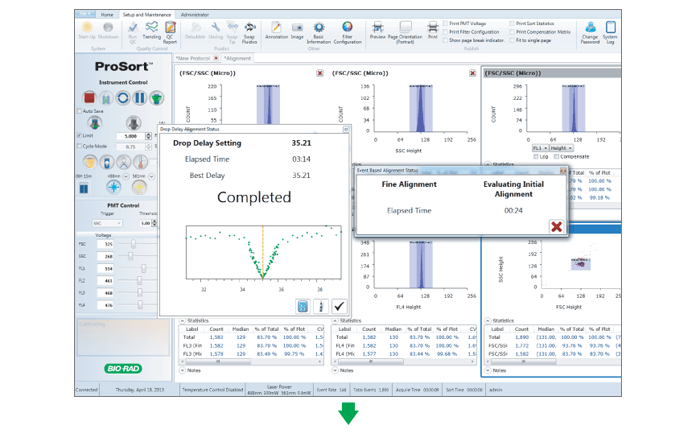 Screenshot of the Setup screen on the S3 cell sorter