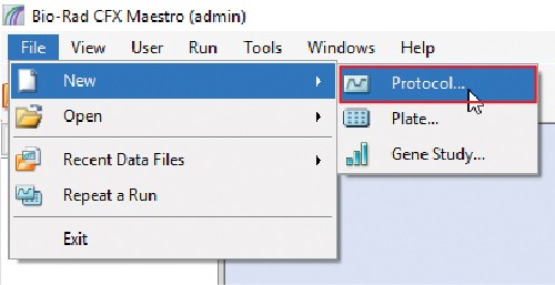 3.1 Open CFX Maestro Software and go to File, New, Protocol
