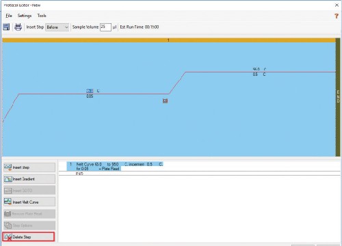 3.3 Select Delete Step to remove steps 2–4, leaving only melt curve step 1.