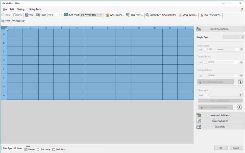 4.3 A Plate Editor window will open. Click, hold, and highlight all the wells that you want the reader to analyze.