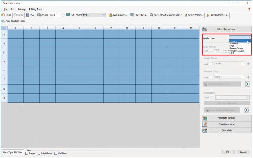 4.5 In the Sample Type dropdown menu choose from Unknown, Standard, NTC, Positive Control, Negative Control, or NRT.